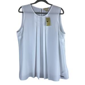 NWT Michael Michael Kors Sz XL Sheer Pleated White SS Logo Office Career Blouse